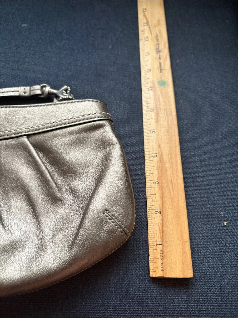Coach Metallic Pewter Pleated Wristlet Clutch